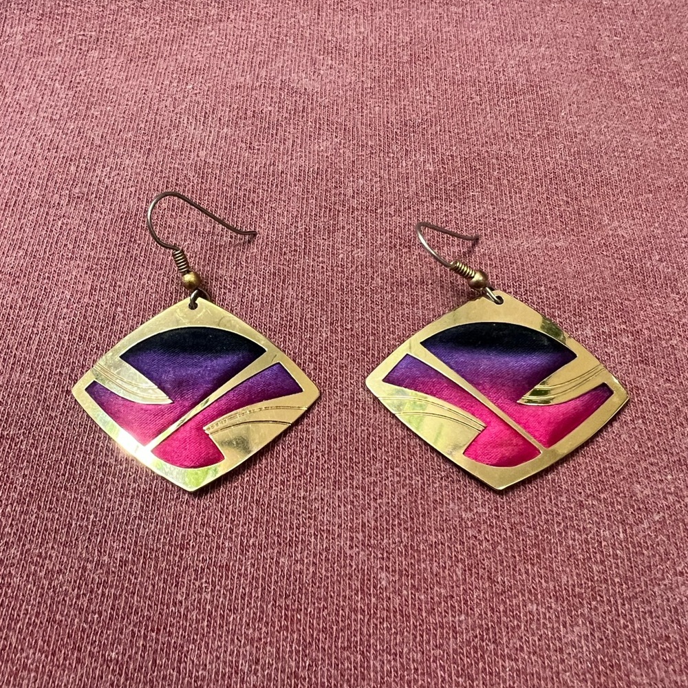 Vintage Kyle McKeown Hand Painted Silk Earrings